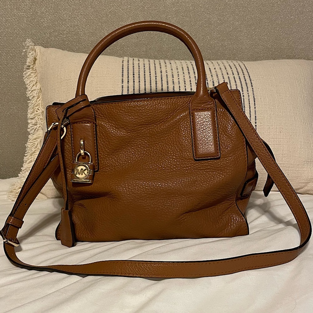 Michael Kors McKenna Medium Satchel in Brown Pebbled Leather